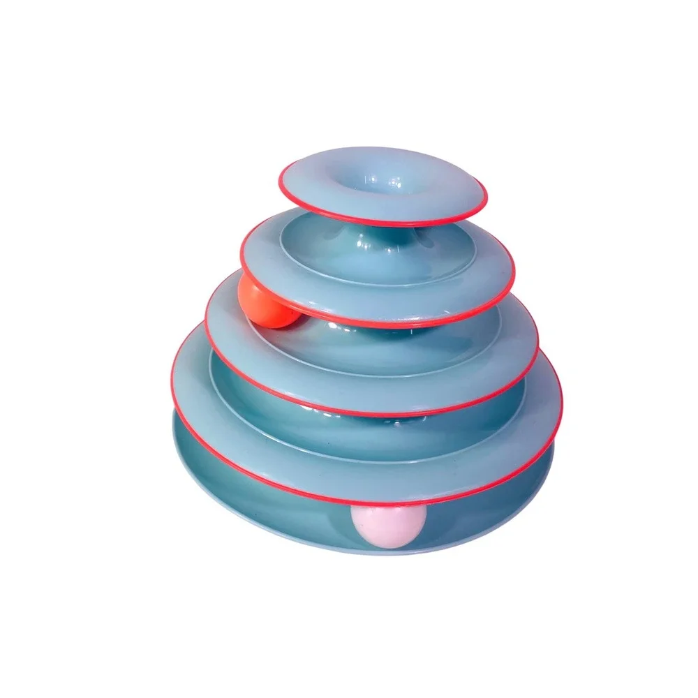 Interactive 4-Tier Cat Tower Track Toy Blue Multi-Level Ball Spinner Pet Toy